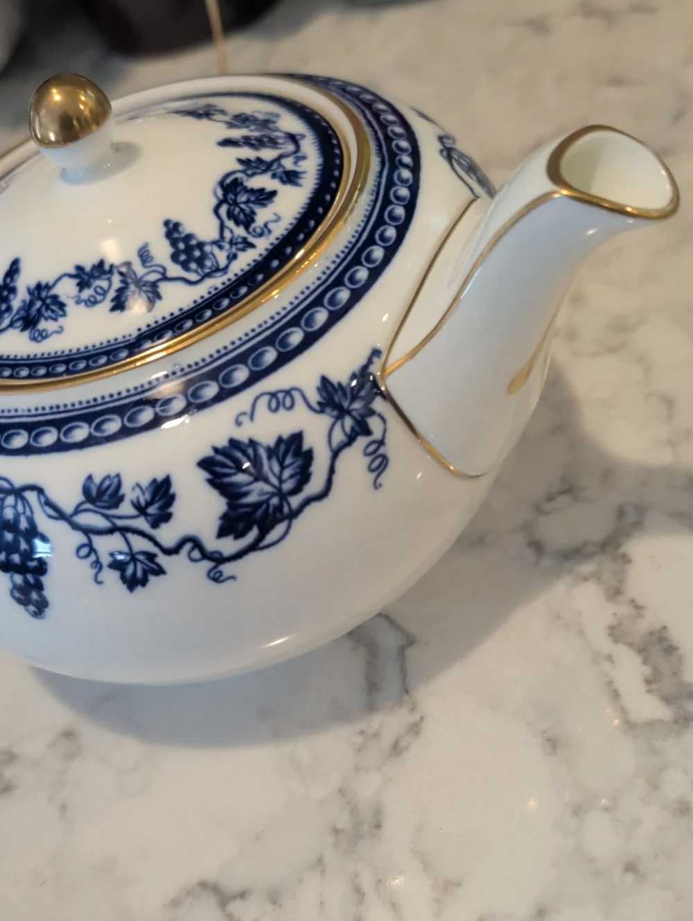 Wedgewood Sophia Blue and White Porcelain Teapot with Gold Trim